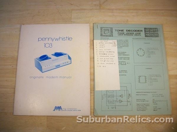 1980's Pennywhistle 103 MODEM MANUAL - schematics + Tone Decoder - Click Image to Close