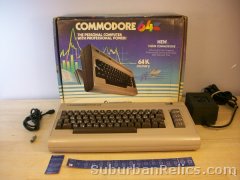 COMMODORE 64 COMPUTER - w/box, power supply, cable - works well