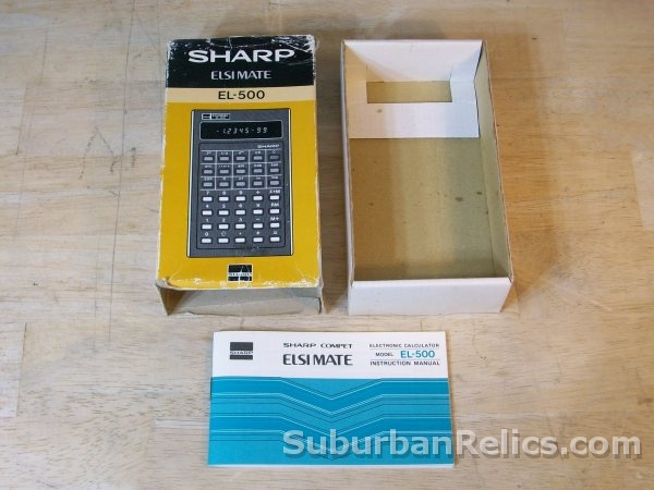 Sharp Elsi Mate EL-500 - CALCULATOR BOX & MANUAL - mint manual - Click Image to Close