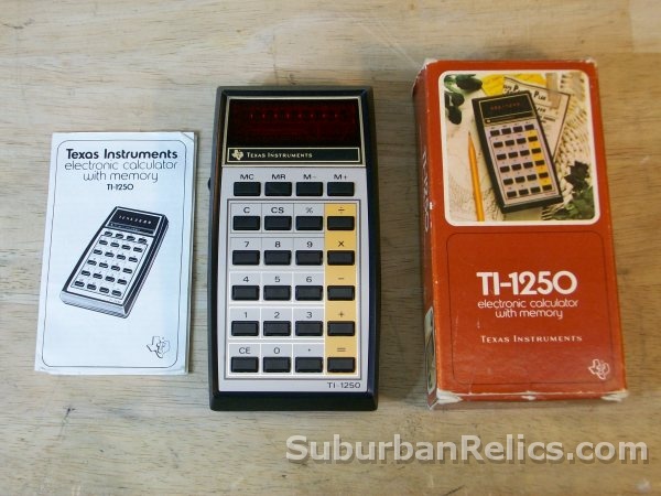 Texas Instruments TI-1250 - 70's CALCULATOR - w/box, manual good - Click Image to Close