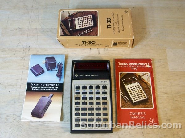 Texas Instruments TI-30 - POCKET CALCULATOR - w/box, manual good - Click Image to Close